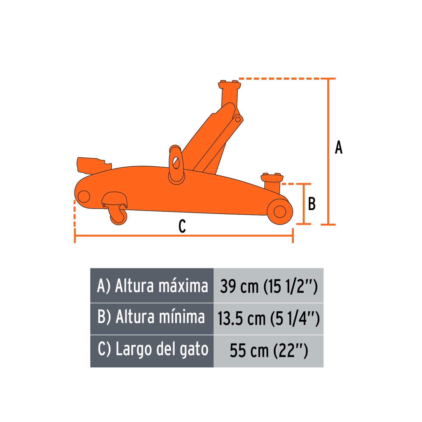 GAPA-250 Gato hidráulico tipo zorra, 2.5 toneladas