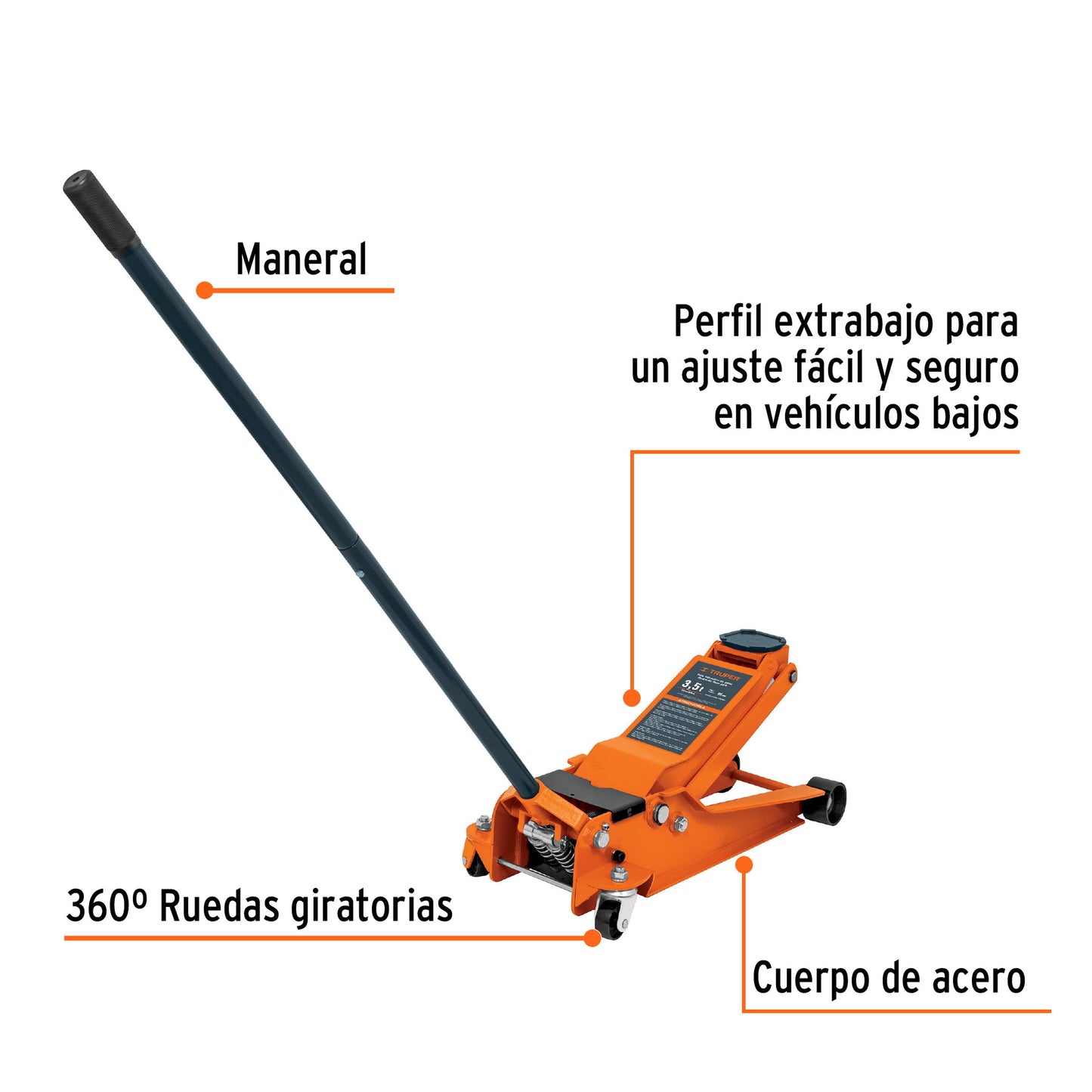 GAPRO-3.5PB Gato hidráulico tipo zorra profesional, 3.5 toneladas, elevación rápida