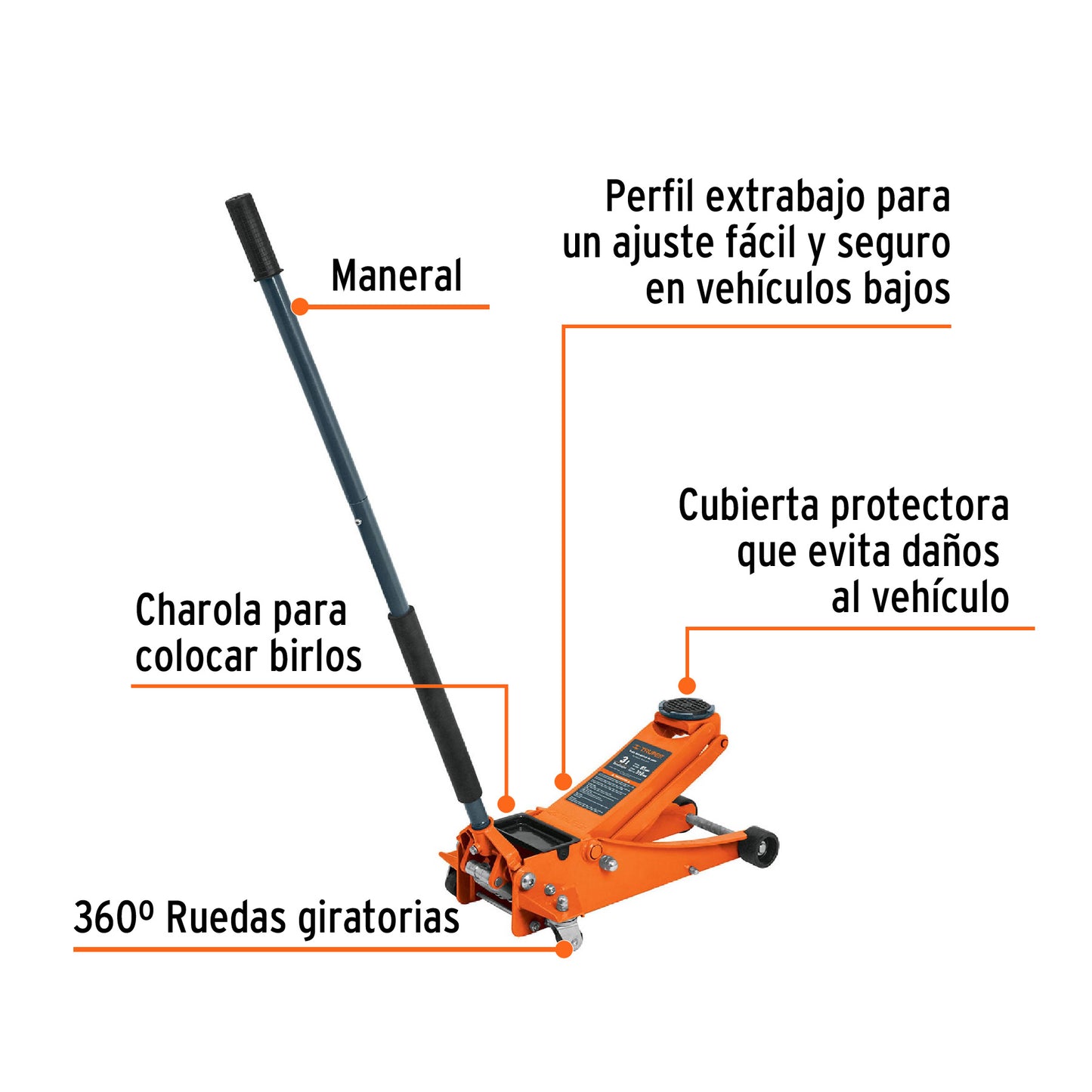 GAPRO-3PB Gato hidráulico profesional de patín, 3 toneladas, elevación rápida