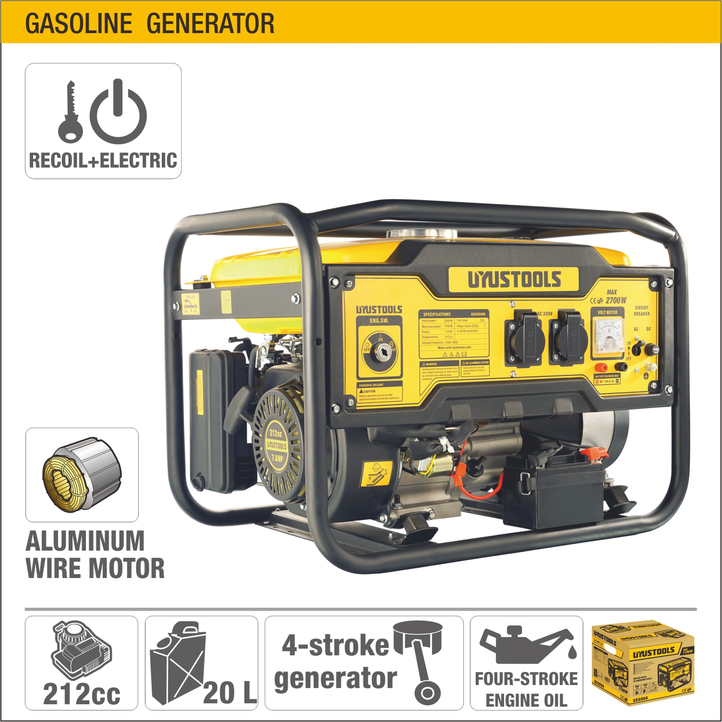 GEG2500E Generador eléctrico a gasolina con llave 2500W/2700W