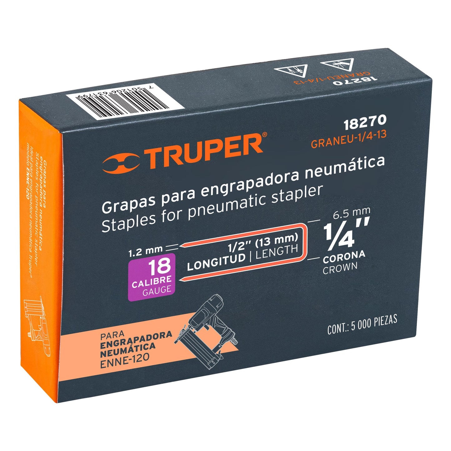 GRANEU-1/4-13 Grapas para grapadora neumática ENEU-1/4, 13mm, 5,000 pzas