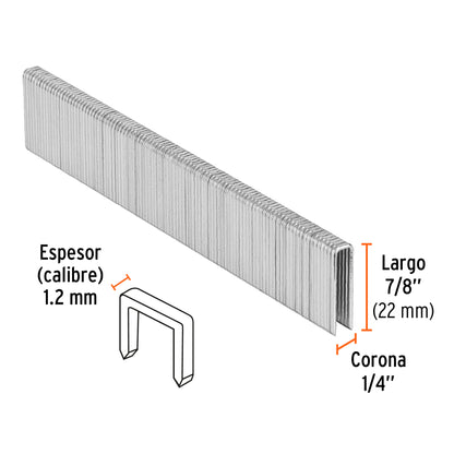 GRANEU-1/4-22 Grapas para grapadora neumática ENEU-1/4, 22mm, 5,000 pzas