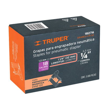 GRANEU-1/4-32 Grapas para grapadora neumática ENEU-1/4, 32mm, 5,000 pzas