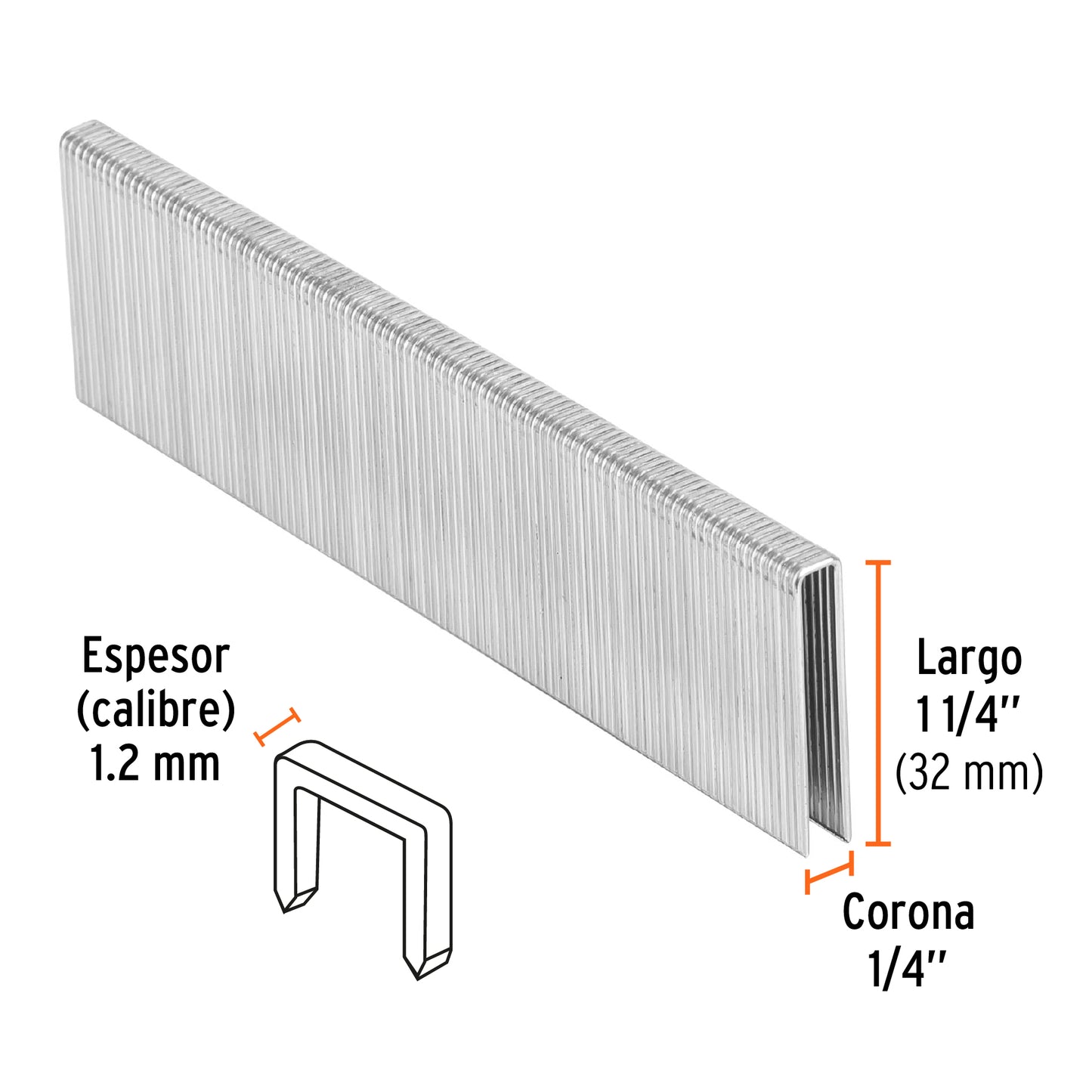 GRANEU-1/4-32 Grapas para grapadora neumática ENEU-1/4, 32mm, 5,000 pzas