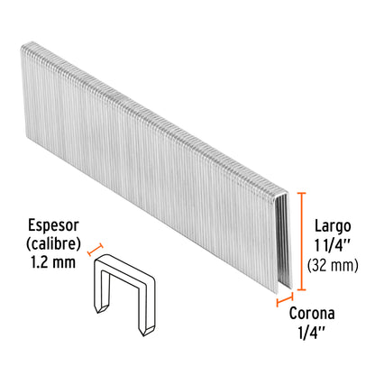 GRANEU-1/4-32 Grapas para grapadora neumática ENEU-1/4, 32mm, 5,000 pzas