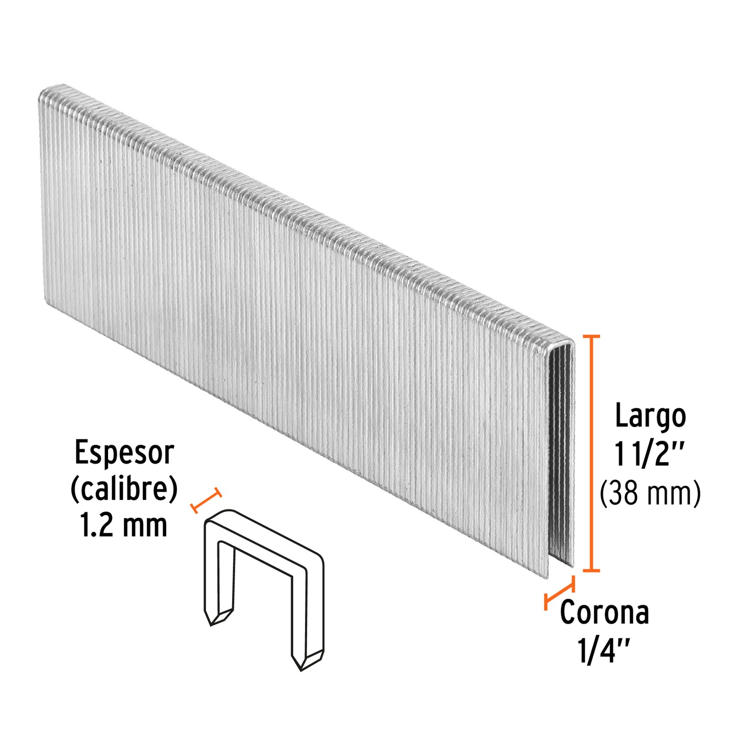 GRANEU-1/4-38 Grapas para grapadora neumática ENEU-1/4, 38mm, 5,000 pzas