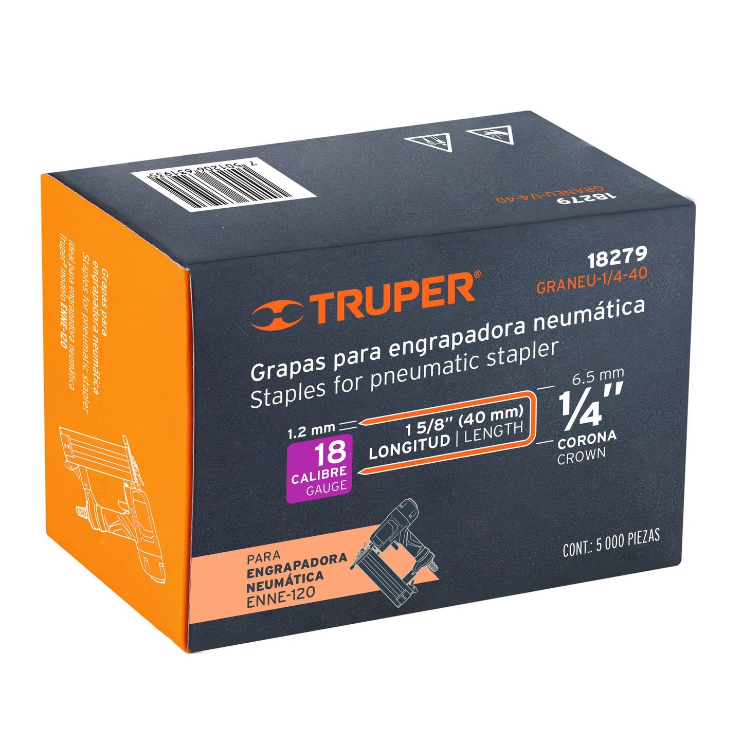 GRANEU-1/4-40 Grapas para grapadora neumática ENEU-1/4, 40mm, 5,000 pzas