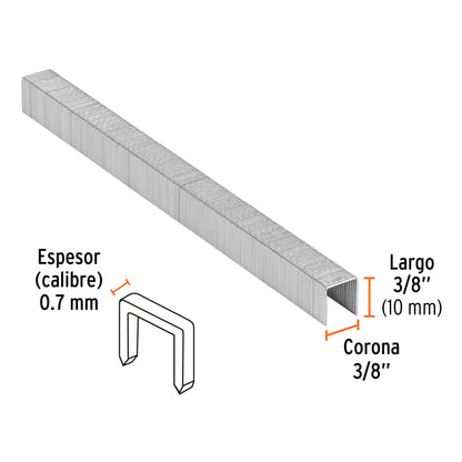 GRANEU-3/8-10 Grapas para grapadora neumática ENEU-3/8, 10mm, 5,000 pzas