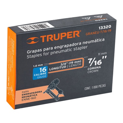 GRANEU-7/16-19 Grapas para grapadora neumática ENEU-7/16, 19mm, 1,000pzas