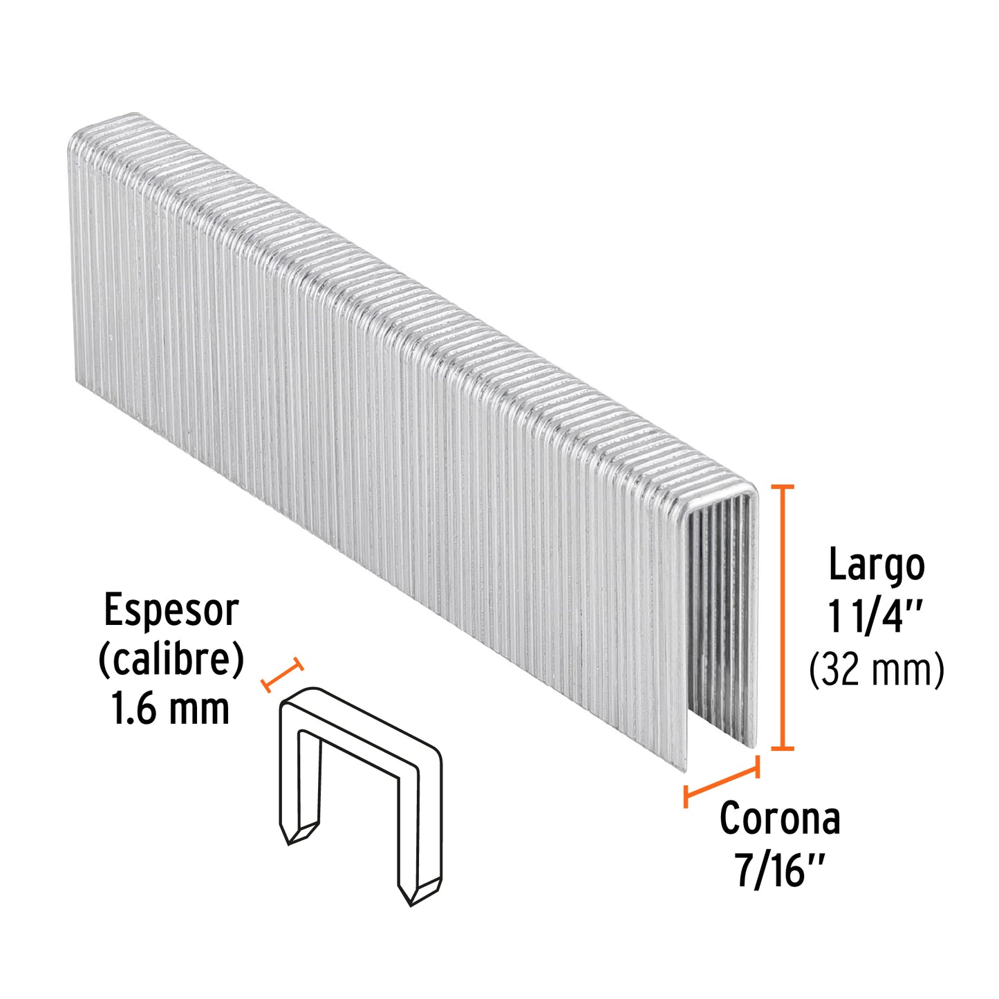 GRANEU-7/16-32 Grapas para grapadora neumática ENEU-7/16, 32mm, 1,000pzas