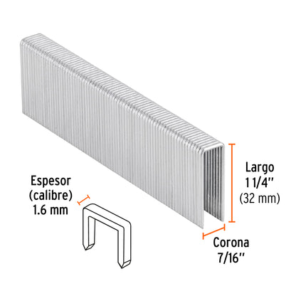 GRANEU-7/16-32 Grapas para grapadora neumática ENEU-7/16, 32mm, 1,000pzas