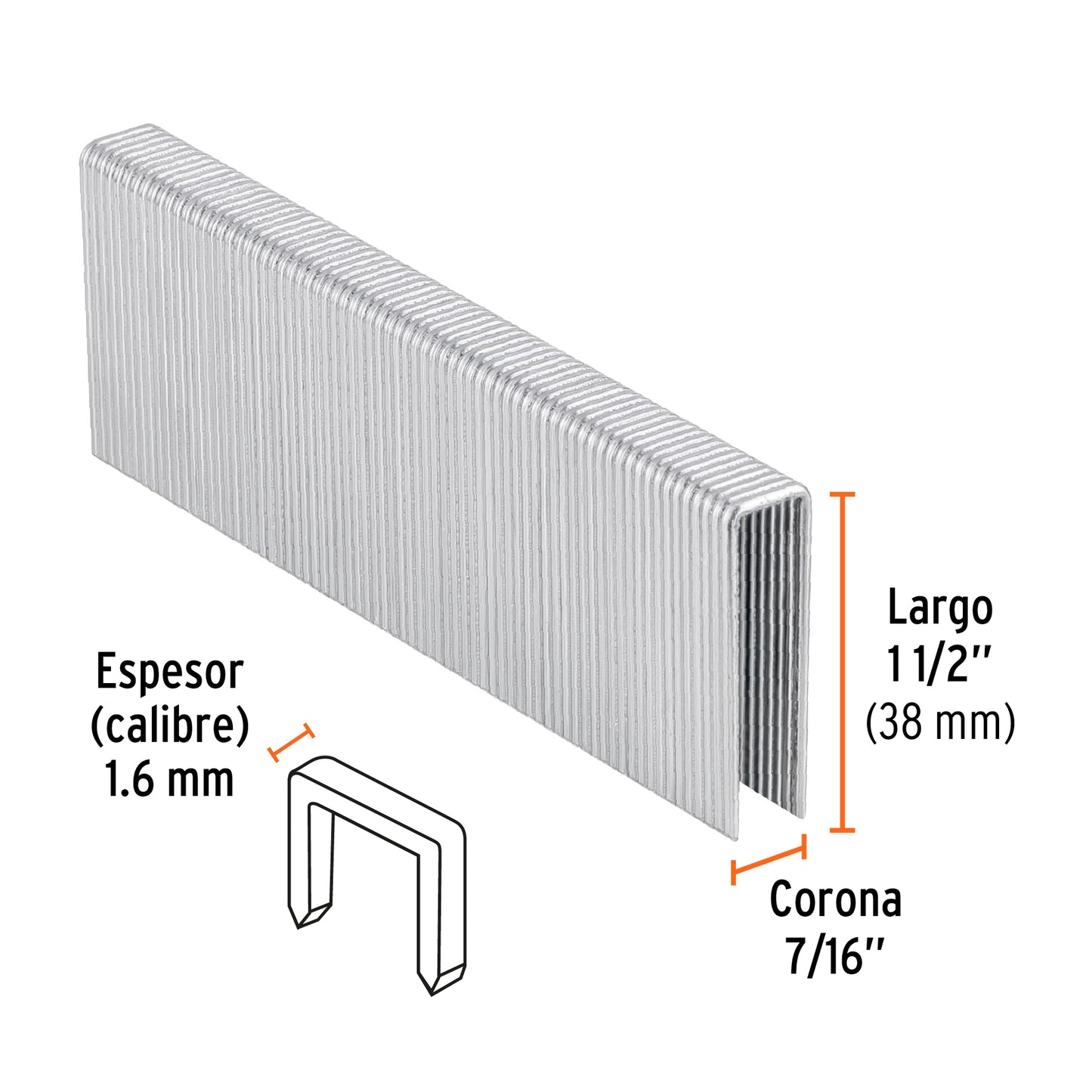 GRANEU-7/16-38 Grapas para grapadora neumática ENEU-7/16, 38mm, 1,000pzas
