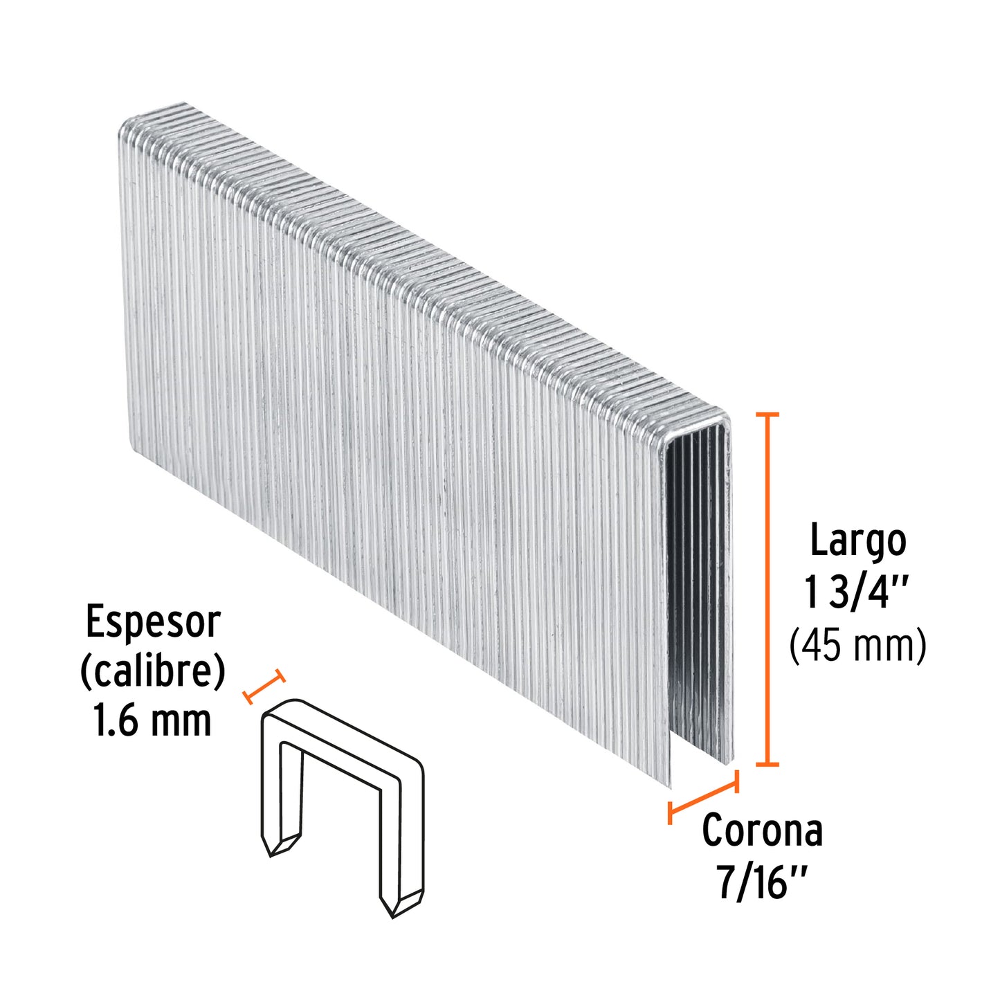 GRANEU-7/16-45 Grapas para grapadora neumática ENEU-7/16, 45mm, 1,000pzas