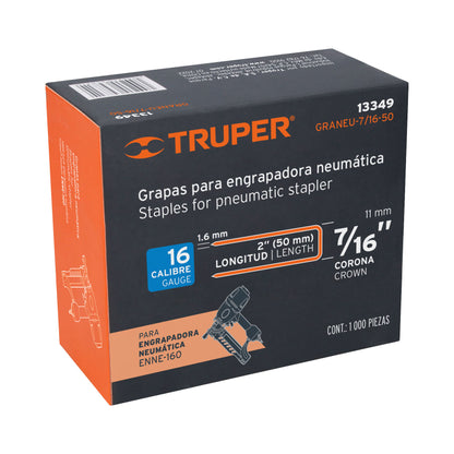 GRANEU-7/16-50 Grapas para grapadora neumática ENEU-7/16, 50mm, 1,000pzas