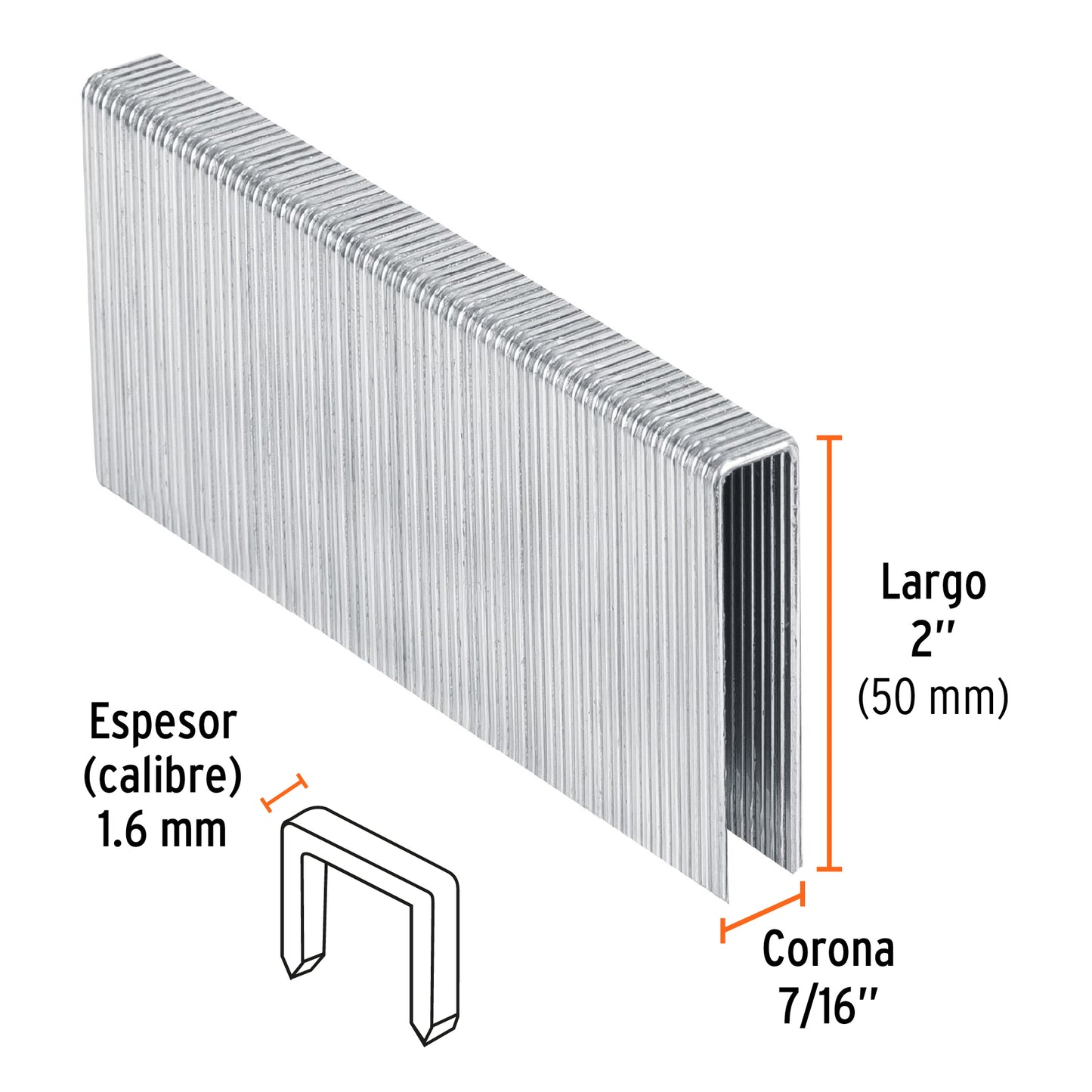 GRANEU-7/16-50 Grapas para grapadora neumática ENEU-7/16, 50mm, 1,000pzas