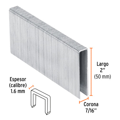 GRANEU-7/16-50 Grapas para grapadora neumática ENEU-7/16, 50mm, 1,000pzas