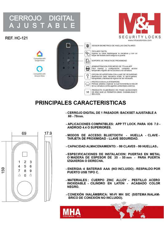 HC-121 Cerrojo digital de 1 pasador