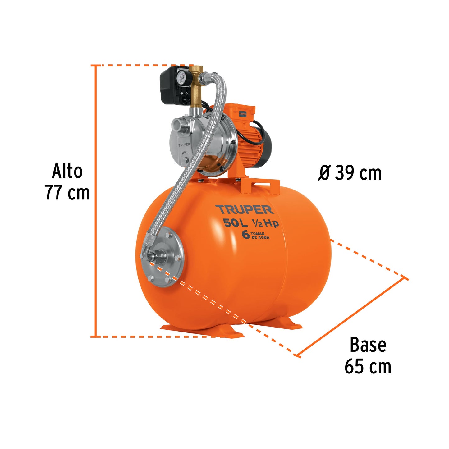 HIDR-1/2X50 Bomba hidroneumática de 1/2HP, 50 litros