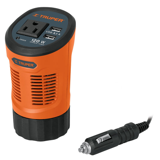 INCO-120 Inversor de corriente tipo vaso con 2 puertos USB, 120 W