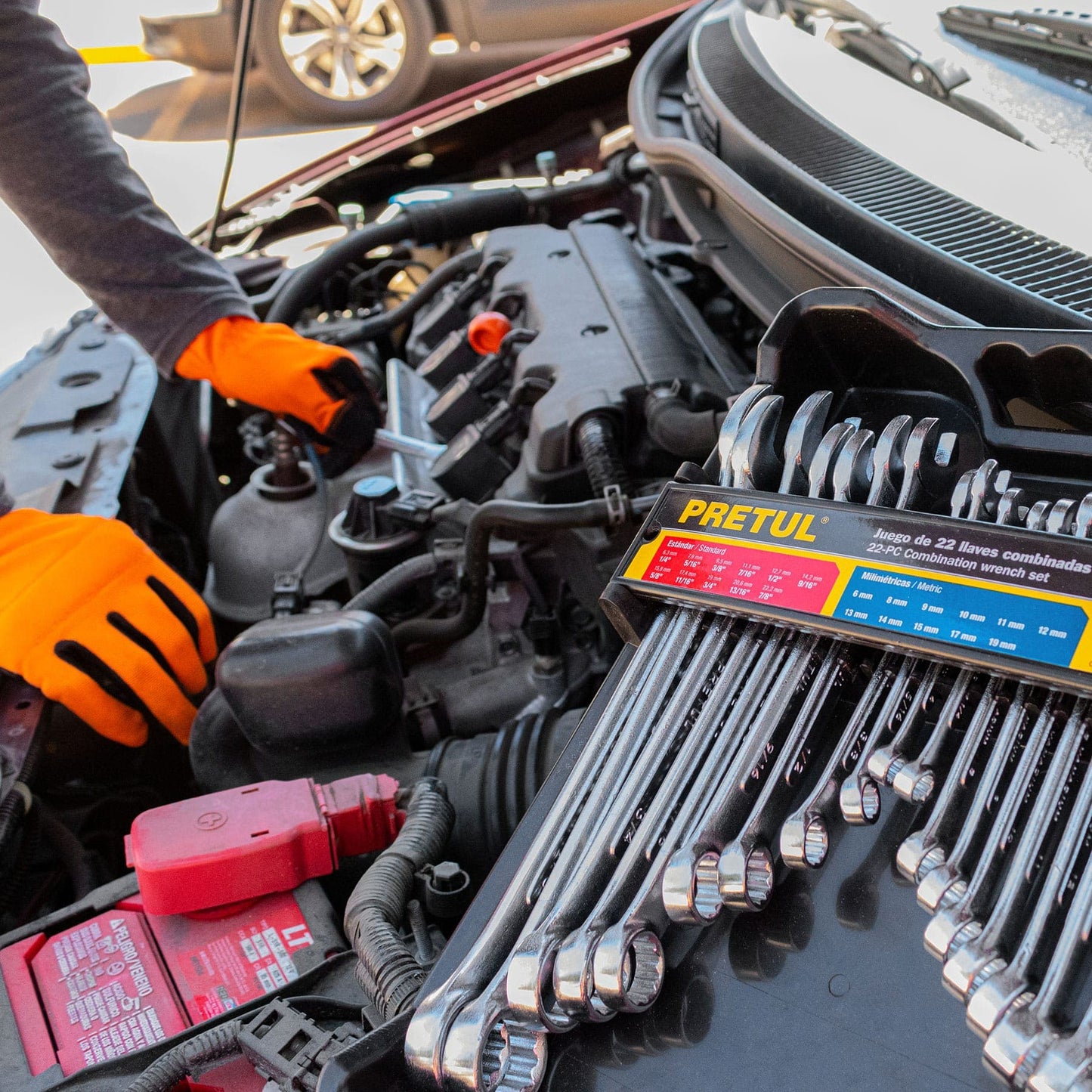 J-2022MP Juego de llaves combinadas, 22 piezas, std y mm, Pretul