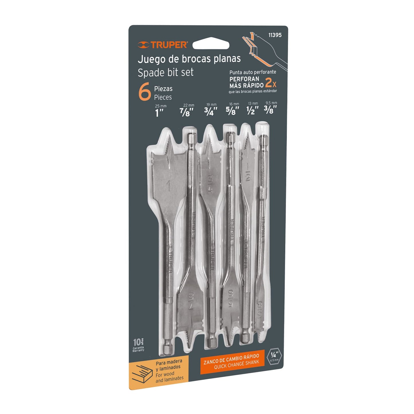 J-BPT-6 Juego de brocas espada para madera, 6 piezas