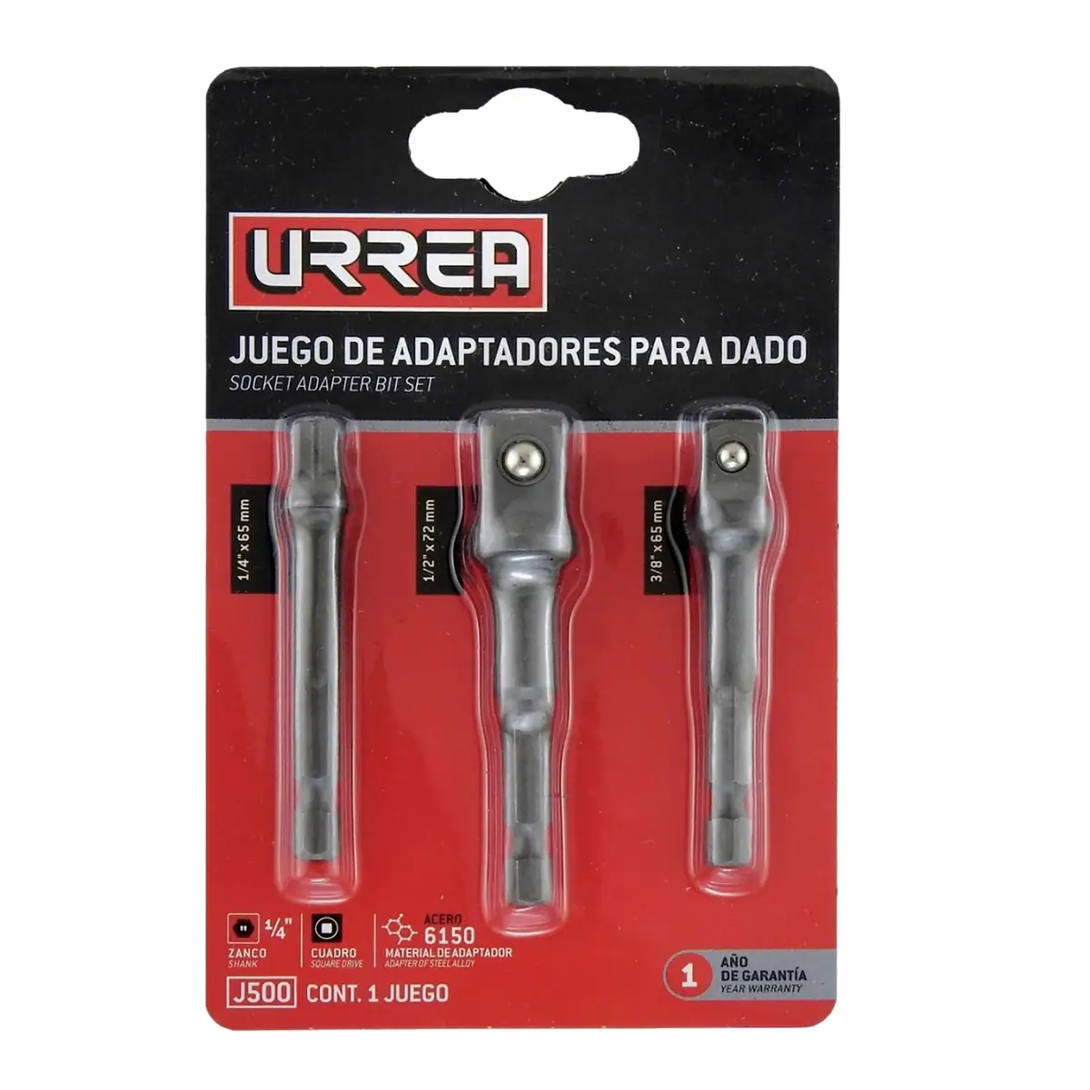 J500 Juego de adaptadores para dados 3 piezas cuadrantes de 1/4", 3/8" y 1/2", Urrea