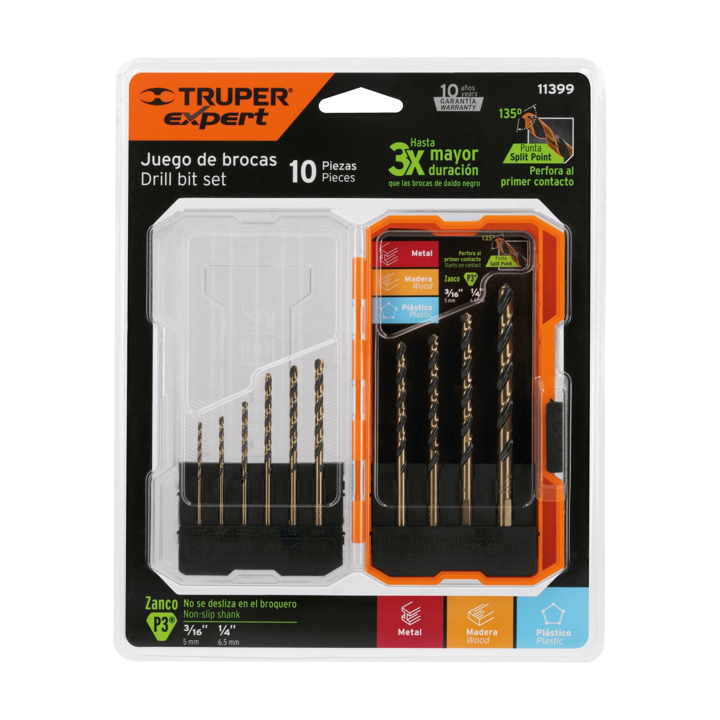 JBAV-10 Juego de brocas de alta velocidad, 10 piezas