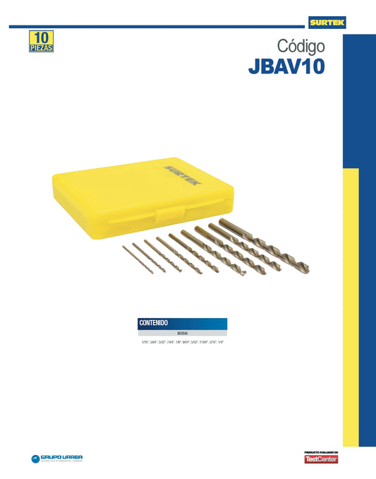 JBAV10 Juego de brocas HSS M35 cobaltadas 10 piezas