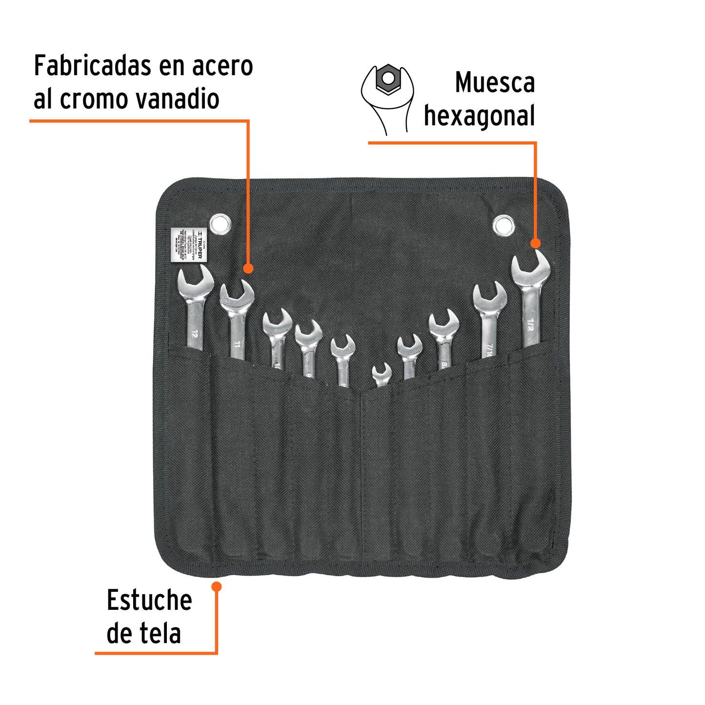 JC-10PM Juego de 10 llaves mixtas pulidas, Truper Expert