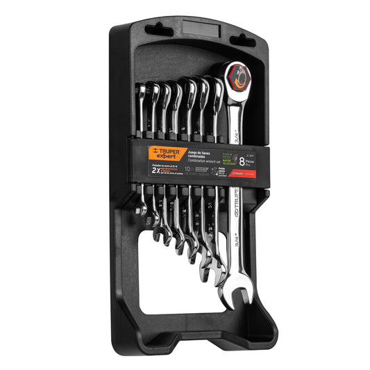 JC-8XP Juego de 8 llaves en pulgadas pulidas con ratchet, Truper Expert