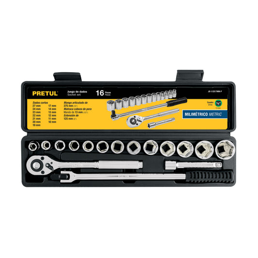 JD-1/2X17MM-P Juego de mecánico, 16 piezas métricas, 1/2", Pretul