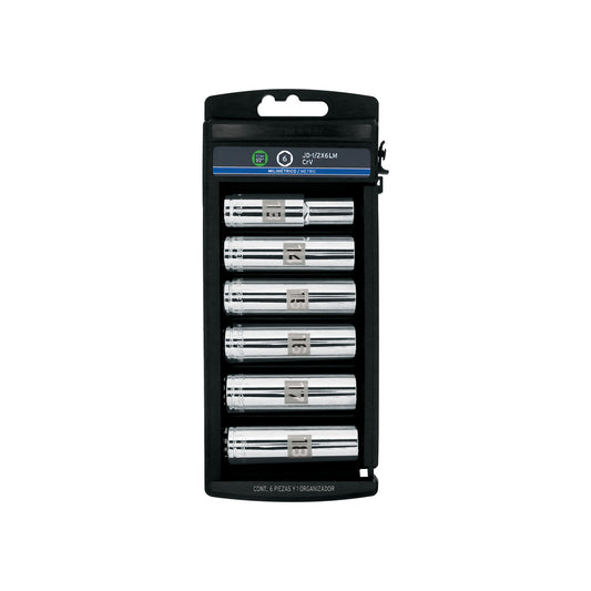 JD-1/2X6LM Juego de copas largas, mando 1/2", 6 piezas, milimétricas