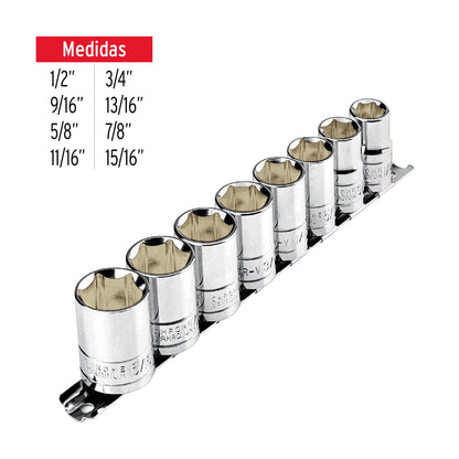 JD-1/2X9SAE-P Juego de copas, mando 1/2", 9 piezas, Pretul