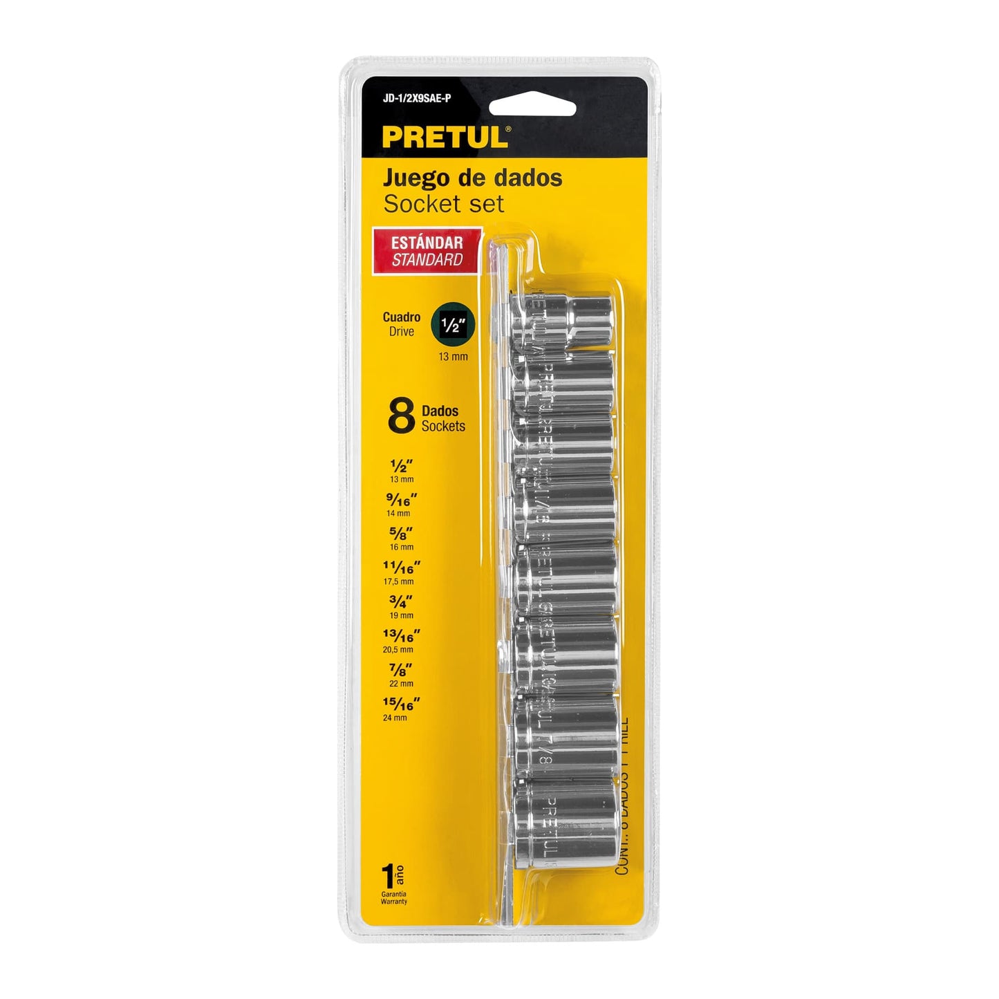 JD-1/2X9SAE-P Juego de copas, mando 1/2", 9 piezas, Pretul