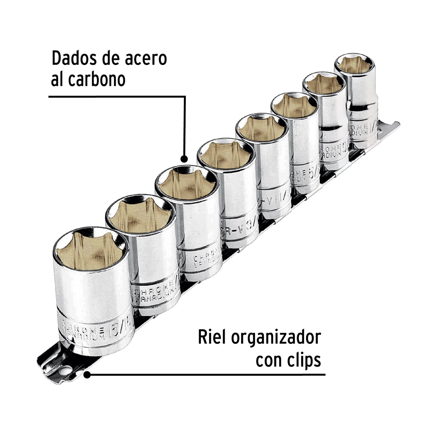 JD-1/2X9SAE-P Juego de copas, mando 1/2", 9 piezas, Pretul