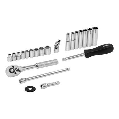 JD-1/4X22SAE-P Juego de mecánico, 22 piezas en pulgadas, 1/4", Pretul