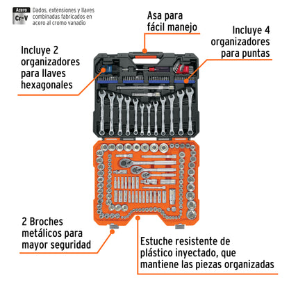 JD-199MP Juego de 199 piezas mixto, 1/4", 3/8", 1/2"