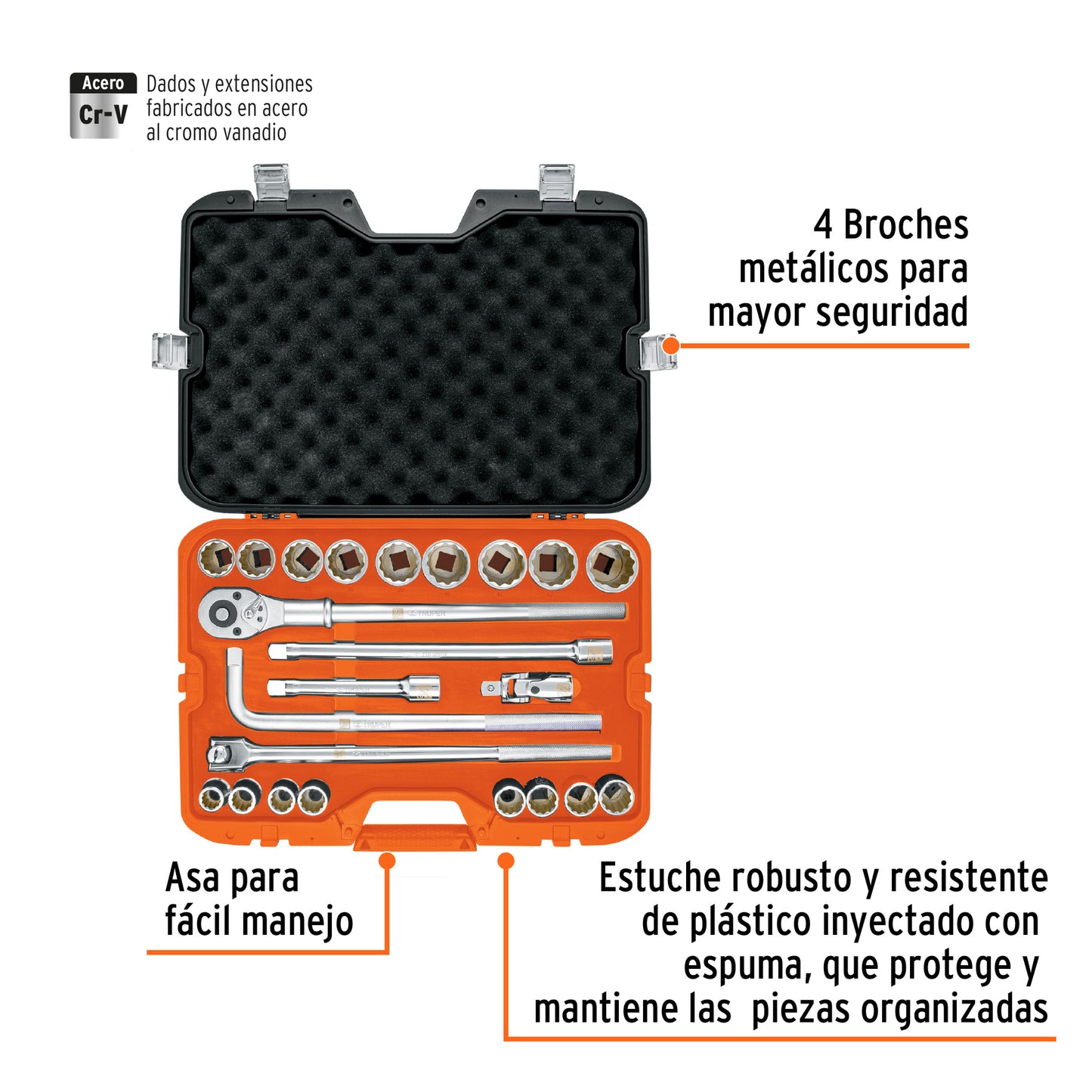 JD-3/4X24M Juego de autoclé, cuadro 3/4', 24 piezas, milimétricos