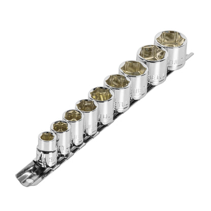 JD-3/8X10SAE-P Juego de copas, mando 3/8", 10 piezas, Pretul