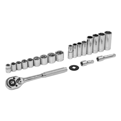 JD-3/8X21SAE-P Juego de mecánico, 21 piezas en pulgadas, 3/8", Pretul