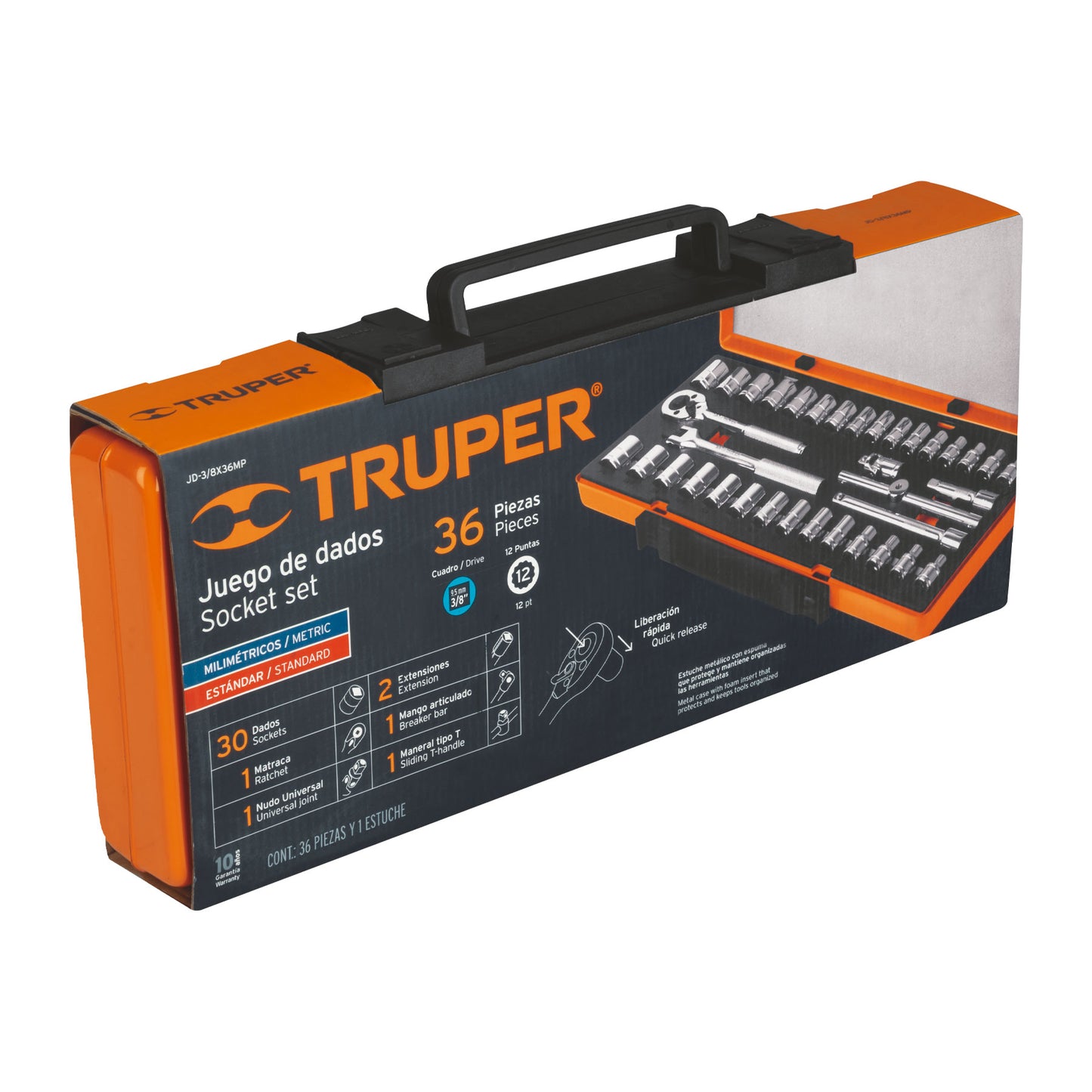 JD-3/8X36MP Juego de mecánico mixto, mando 3/8', 36 piezas