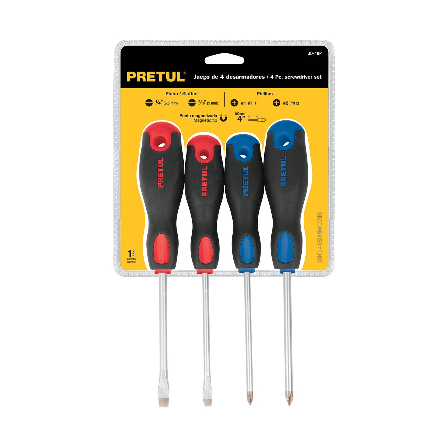 JD-4BP Juego de destornilladores, 4 piezas, mango Comfort Grip, Pretul