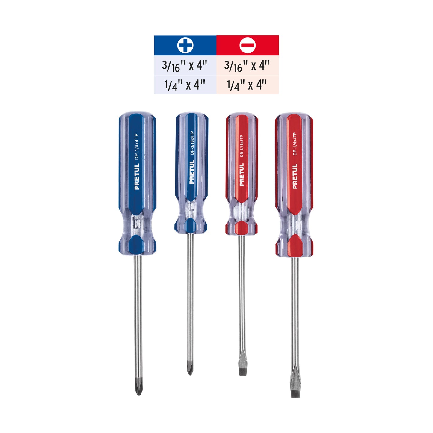 JD-4TP Juego de destornilladores, 4 piezas, mango PVC, Pretul