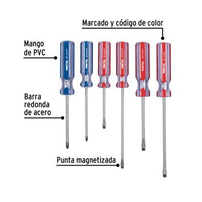 JD-6TP Juego de destornilladores, 6 piezas, mango PVC, Pretul