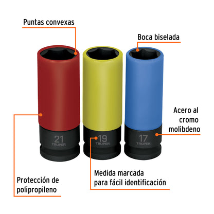 JDI-1/2X3MP Jgo 3 dados largos impacto,mm,6p, protec plástica,cuadro 1/2"