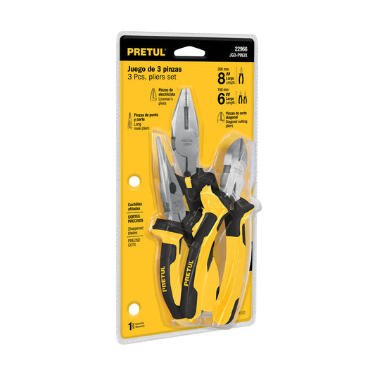 JGO-PIN3X Juego de alicates, 3 piezas, mango comfort grip, Pretul