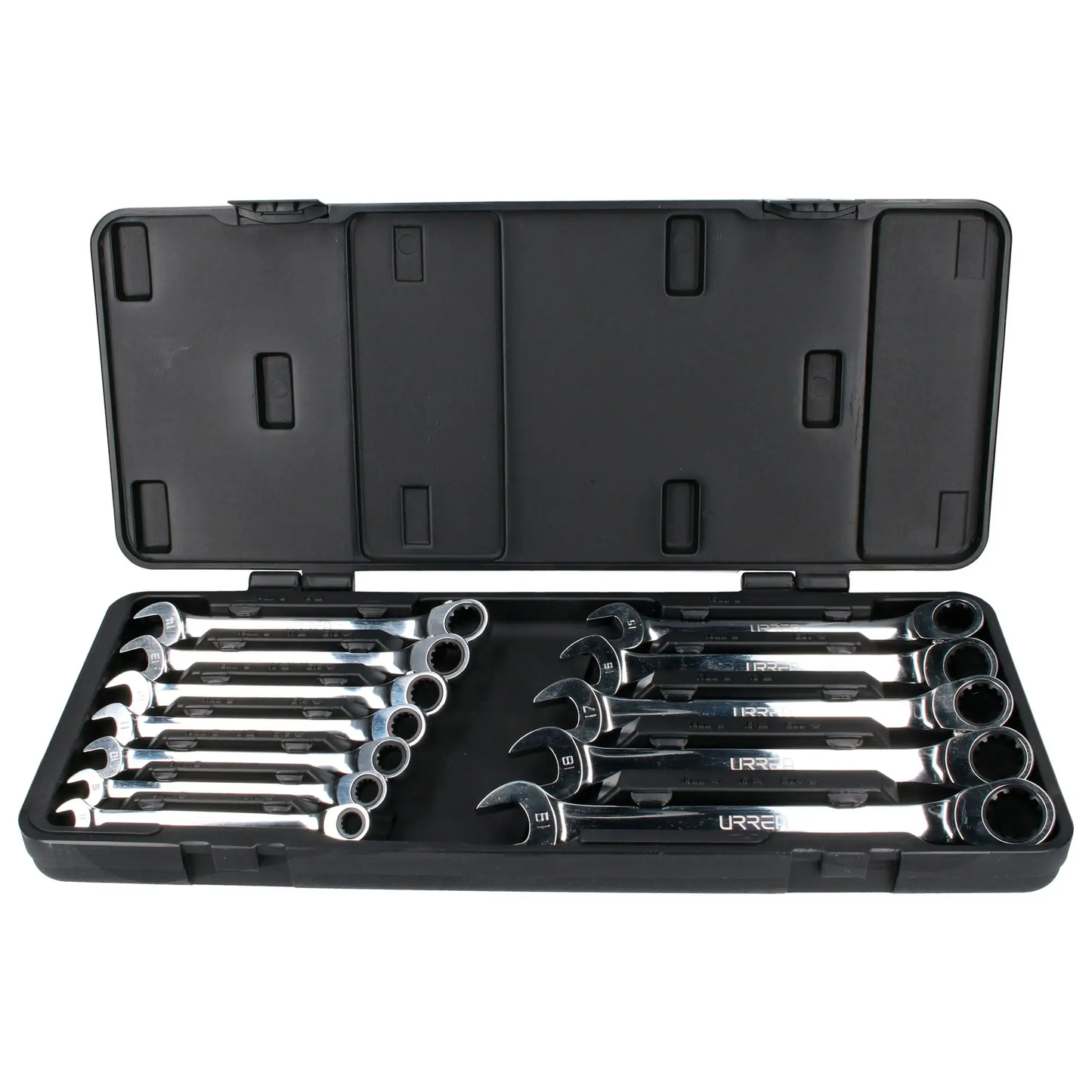 JLMC12MR Juego de llaves combinadas con ratchet spline 12 piezas 8 a 19 mm en caja, uso pesado, Urrea