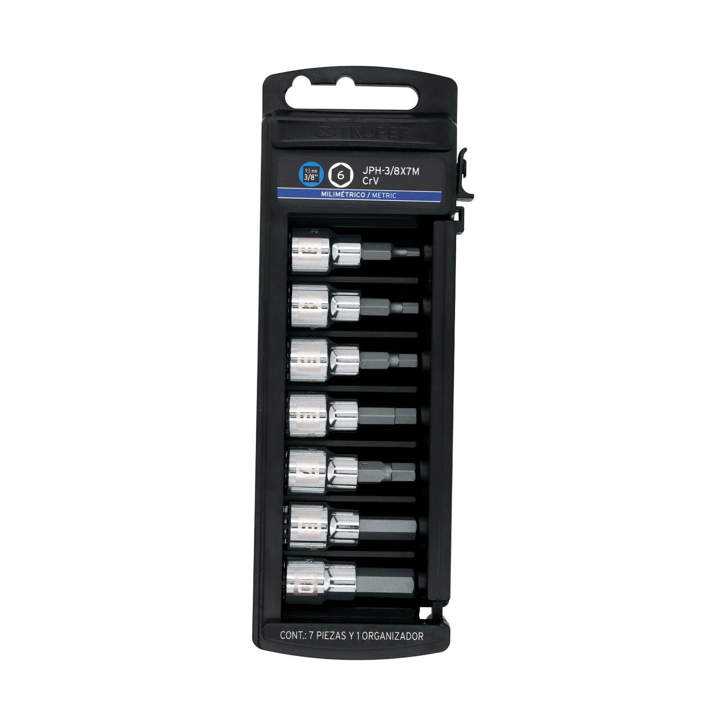 JPH-3/8X7M Juego de copas, punta hexagonal, mando 3/8", 7 piezas, mm