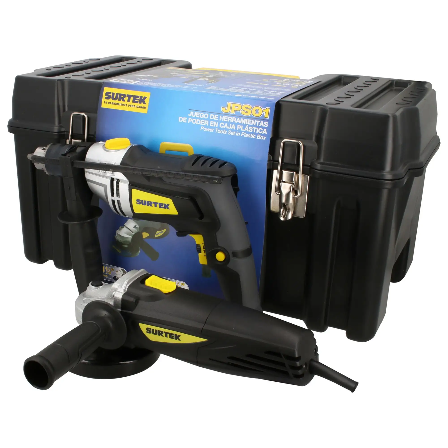 JPS01 Combo pulidora 4-1/2" 720W + taladro 1/2" 810W con caja de herramientas, uso profesional