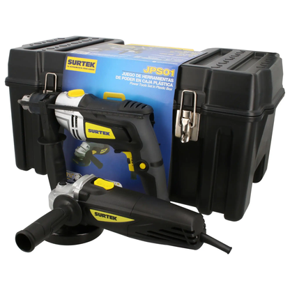 JPS01 Combo pulidora 4-1/2" 720W + taladro 1/2" 810W con caja de herramientas, uso profesional
